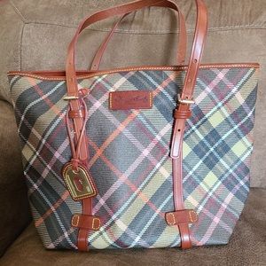 Dooney and Bourke plaid Canvas bag with Leather Straps